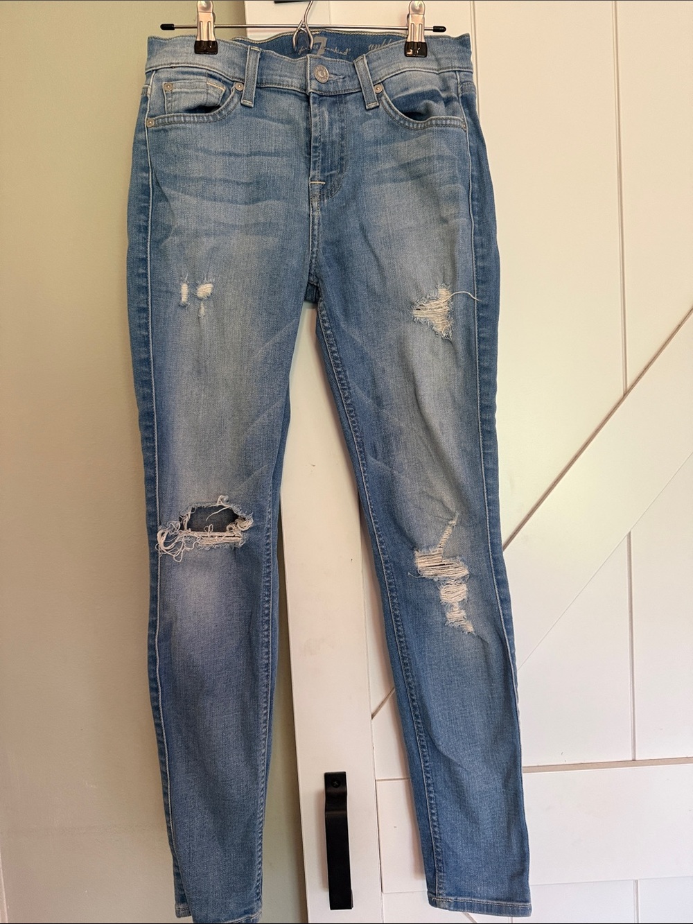 7 For All Mankind Light Blue Distressed Skinny Jeans